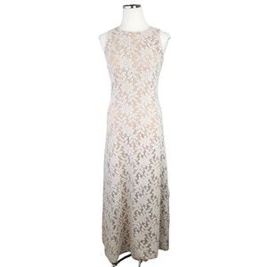 M. Kalan Beige Floral Gown Size Medium Sleeveless Textured Overlay